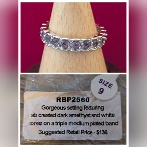 Elegant Silver Ring with Amethyst and White Topaz